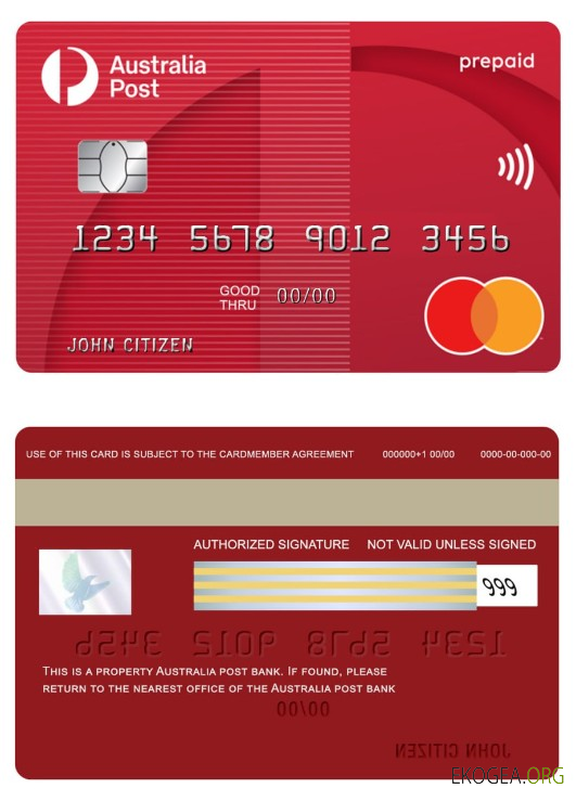 Carte Mastercard prépayée de la banque postale australienne